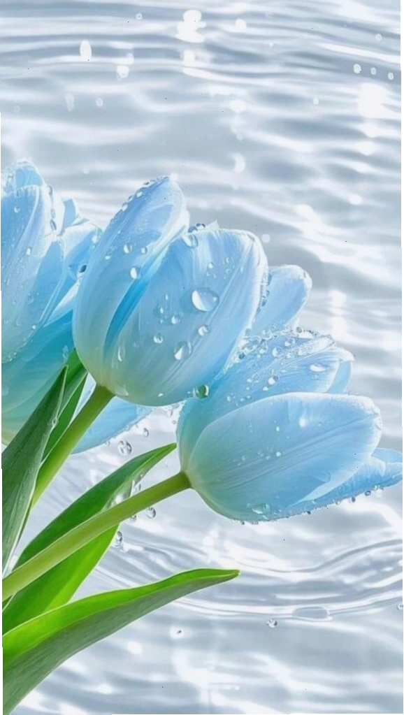 Tulip xanh dưới làn nước trong, tạo cảm giác hình nền hoa nhí mát mẻ