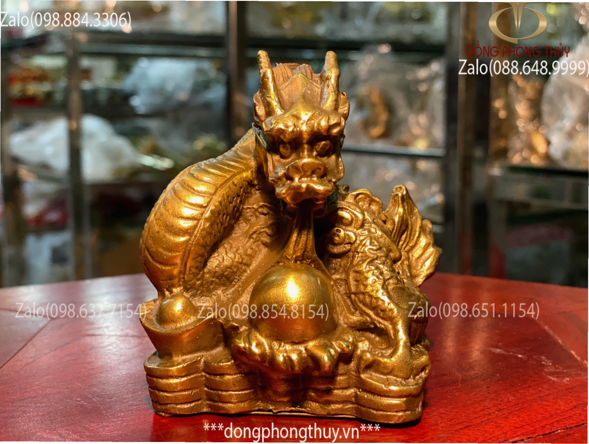 Tượng rồng phong thủy bằng đồng sáng bóng